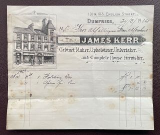 1914 James Kerr,  Cabinet Maker & Undertaker,  English Street,  Dumfries Invoice