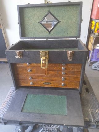 Vintage Wood 7 - Drawer Machinist Chest Tool Box