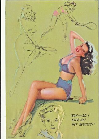 K O Munson " Boy,  Do I Ever Get Net Results " - 1940s Pin - Up/cheesecake Ink Blotter
