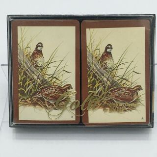 Vintage Hoyle Gold Ducks Bird Quail Playing Cards Double Deck Plastic Case ✨exc