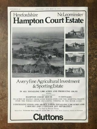 Hampton Court Estate: Leominster Herefordshire For Sale: 1974 Press Cutting R399