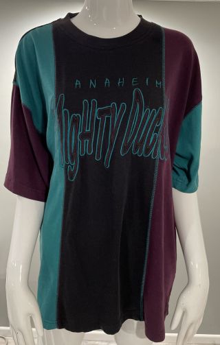 Men’s Vintage Nhl Anaheim Mighty Ducks Starter Color Blocked T - Shirt Size Large