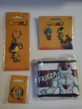Dragon Ball Z Frieza Bifold Wallet Golden Frieza Pvc Keychain Pin Set & Button