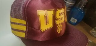 Vintage 80s USC Trojans 3 Stripe Satin Made in USA SnapBack Trucker Hat Cap 2