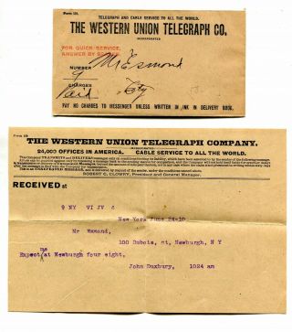 1910 Western Union Telegraph Cover With Telegram From Syracuse To Newburgh Ny