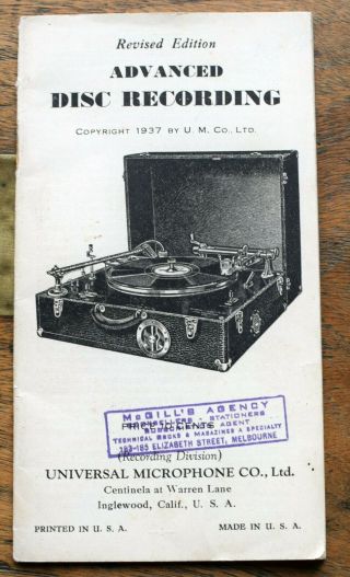 Old Booklet Advanced Disc Recording 1937