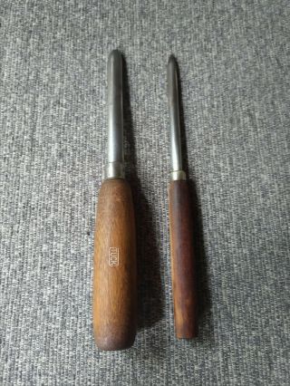2 - Antique/vintage Wood Handle Oval Burnisher Tools