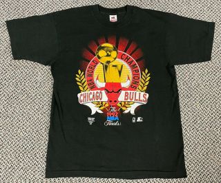 Vintage 1992 Chicago Bulls Nba Champions T - Shirt Air Jordan Starter Made In Usa