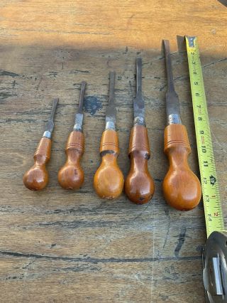 Antique Tools Wood Handle Cabinet Makers Screwdrivers • Vintage Brookstone Eng