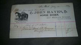 1891 York,  N.  Y.  Letterhead Billhead John Hayes,  Dr.  Horse Shoer