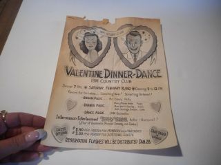 Vintage 1952 Ibm Study Club Valentine Dinner Dance Ibm Country Club