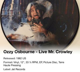 Ozzy Osbourne Lp Vinyl Picture Disc 1982 Mr.  Crowley Terre Haute Pressing 2