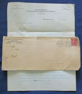 1908 Colorado Snake River Consolidated Mining Cover & Letterhead Mine Po Slater