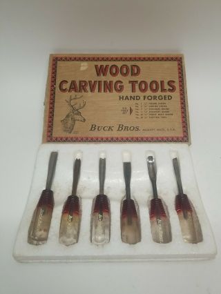 Vtg 1950s Buck Bros Wood Carving Set - 6 Piece.  Gouges Chisels Spooned Gouge 300