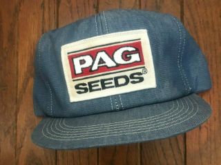 Vintage Pag Seeds Denim Snapback Hat Baseball Cap Usa Made