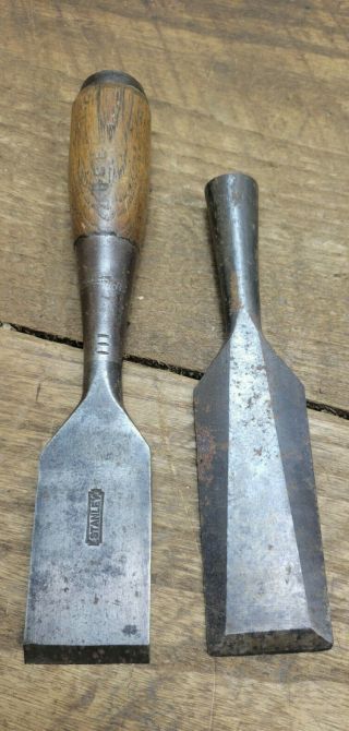 L1476 - 2 Vintage Stanley 1 - 3/4 " Wood Chisels - 1 - 750 & 1 - Everlast