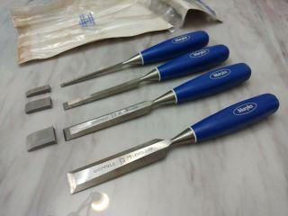 Set Of 4 Record Marples Sheffield England No.  M444/s4 Blue Chip Bevel Chisels