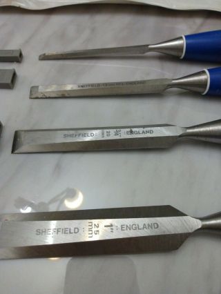 Set of 4 Record Marples Sheffield England No.  M444/S4 Blue Chip Bevel Chisels 3