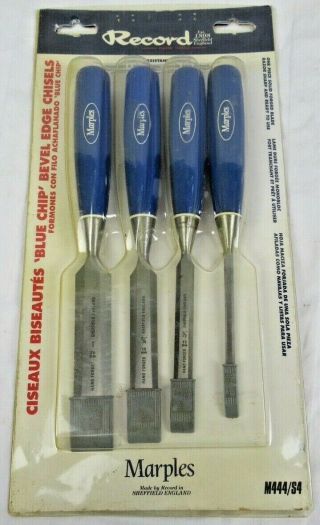 Record Marples Sheffield England No.  M444/s4 Set Of (4) Blue Chip Bevel Chisels