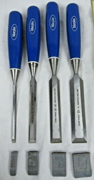 Record Marples Sheffield England No.  M444/S4 Set of (4) Blue Chip Bevel Chisels 2