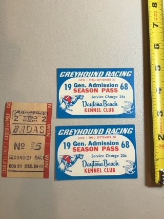 1968 Grehound Dog Racing Ticket Pair Daytona Beach Kennel Club W 1964 Bet Ticket