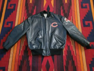 Chicago Bears Leather Jacket Black Size 44