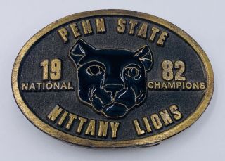Vintage 1982 Penn State Nittany Lion National Champion Brass Belt Buckle