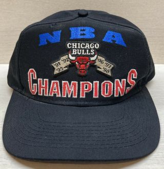 Rare Vintage Chicago Bulls Nba Finals 6 Time Champions Snapback Hat 1998 Logo 7