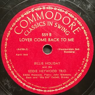 78 Rpm Billie Holiday 1945 Cover The Waterfront Commodore Lover Come Back Juke
