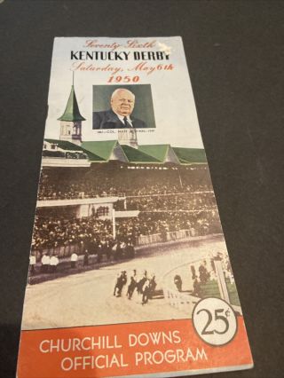 1950 Kentucky Derby Unmarked 76th Running Racing Program “middleground” Boland U