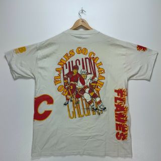 1990 Calgary Flames Bulletin Athletic Vtg T - shirt Large White Nhl All Over Print 3