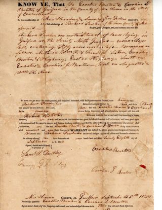 1832 Guilford Ct Deed Erastus - Caroline Benton To Richard Fowler Land In Guilford