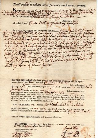 1816 Glastonbury Ct Deed Josiah Hills Of Rome Ny To Chester Hills Of Ct