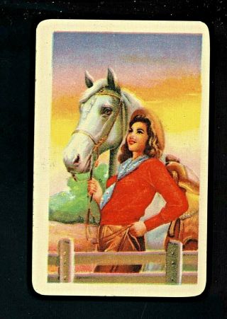 1 Listed Swap Playing Card Woman In Riding Gear Hat Scarf With Her Horse