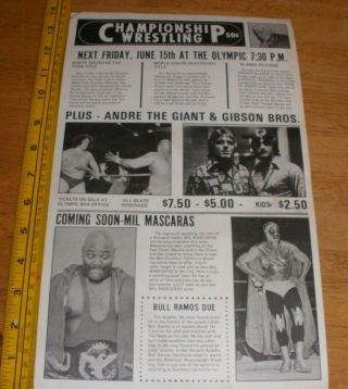1970s Wrestling Poster Olympic Aud Mil Mascaras Andre The Giant Bad Leroy Brown