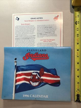 1996 Cleveland Indians Calendar W Chief Wahoo Flag Cover & Game Notes Sheet