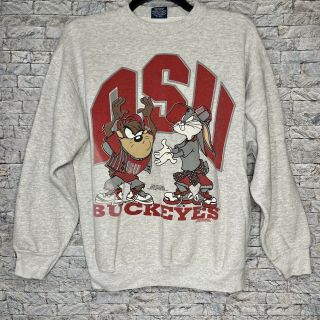 Vintage 90s Ohio State Osu Buckeyes Looney Tunes Double Side Sweatshirt Men 