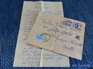 Malta Gozo - Postal History Cover,  Letter - Taxed / Cancelled Hand Stamps 1954