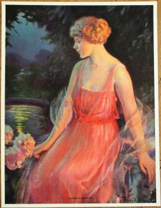 Frank H.  Desch/artist - Signed 1930s Calendar Art Print: Sweet Summer Eve - Woman