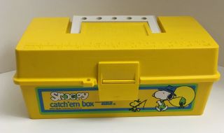 Vintage Yellow Zebco Snoopy Catch Em Box Kids Fishing Tackle Woodstock - T2a559pc