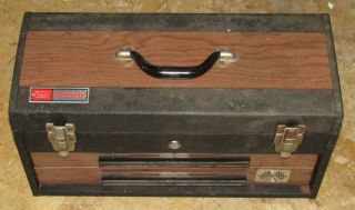 Vintage Craftsman Rally Tool Box Locking Woodgrain 1 Key Good Cond.  W/ Character