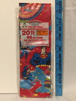 Vtg 1980 Cleo Friends Hero Gift Wrap Superman Wrapping Paper