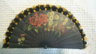 Victorian Double Sided Postcard/fan W/ Silk Fringe Wishing You Health And.