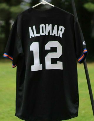 Men’s Majestic Roberto Alomar 12 York Mets Jersey Mlb Black Size L