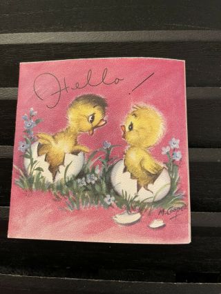 Vintage Greeting Card Easter Chicks Eggs Rust Craft M Cooper F1