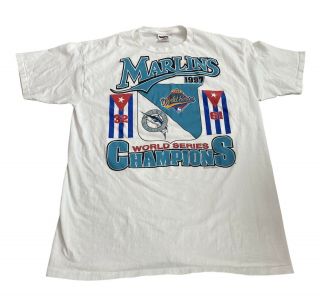 Florida Marlins Vintage Champions World Series Mlb Baseball T - Shirt Xl Cuba 1997