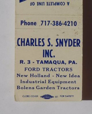 1950s? Charles S.  Snyder Ford Tractors Holland Idea Tamaqua Pa Matchbook