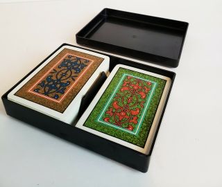 Vintage Kem Plastic Pinochle Playing Cards 2 Decks In Case Orig Box " Arabesque "