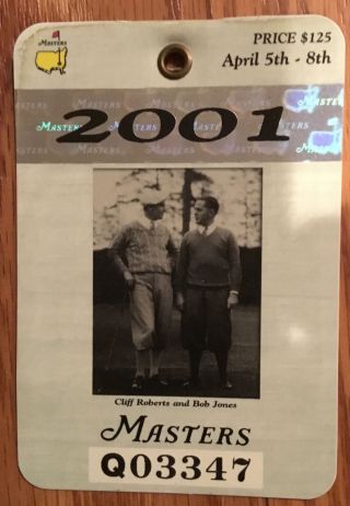 2001 Masters Badge Tiger Woods Wins Golf Ticket Augusta