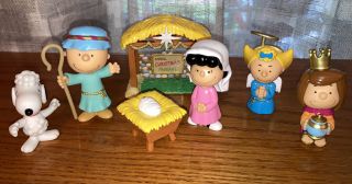 Peanuts Charlie Brown Deluxe Nativity Set Christmas Pageant Snoopy Vguc